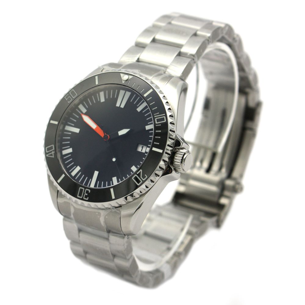 WCC Automatik Taucheruhr 300m Saphirglas, Diver Uhr, Schwarz Lünette Keramik, Oranger Zeiger BGW9