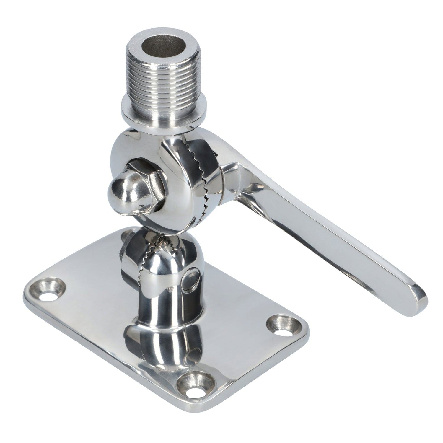 Basis Antenne Edelstahl Material AISI 316, schwenkbar und schnellverriegelbar, Universalgewinde für VHF-Antennen und GPS