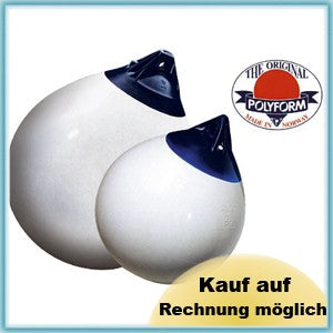 Polyform buoy fender 490 x 620 mm, fender, integrated check valve white-blue