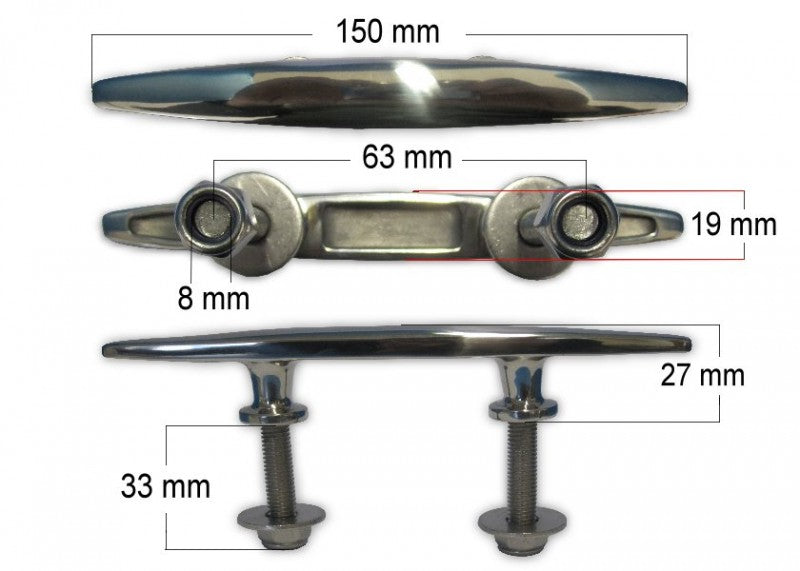 Klampe Endurance Edelstahl Hochglanzpoliert, Bootsverbinder, 150mm Länge