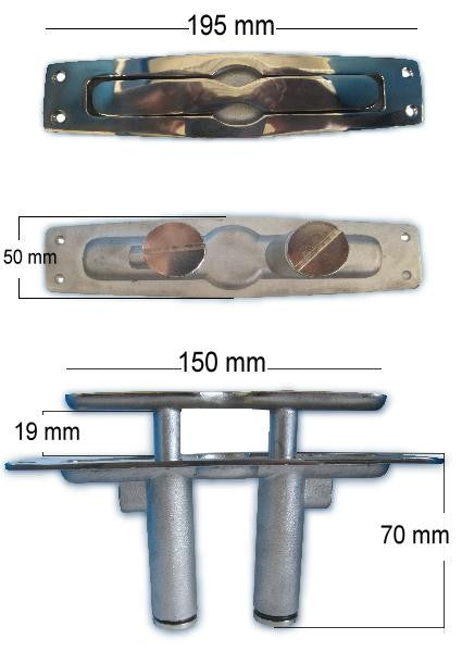 Klampe Edelstahl hochglanzpoliert versenkbar, Bootsbeschlag, rostfrei, Länge 150 mm