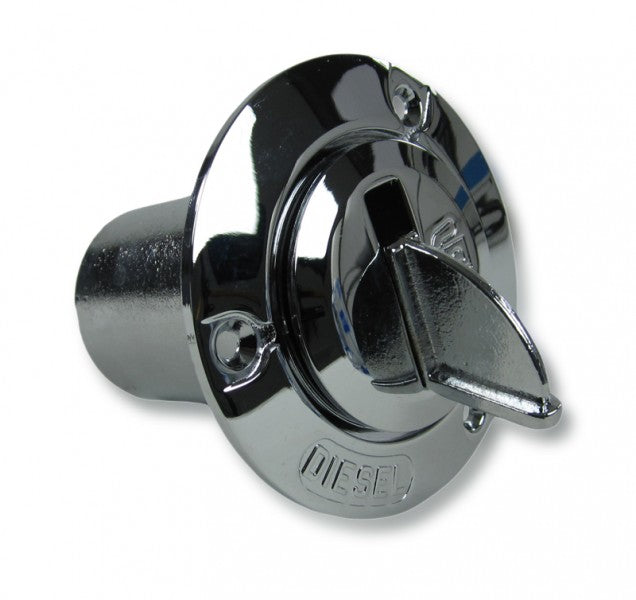 Tankeinfüllstutzen Diesel Messing verchromt, Einfüllverschluss, verlustgesicherter Verschluss 50 mm Schlauchdurchmesser