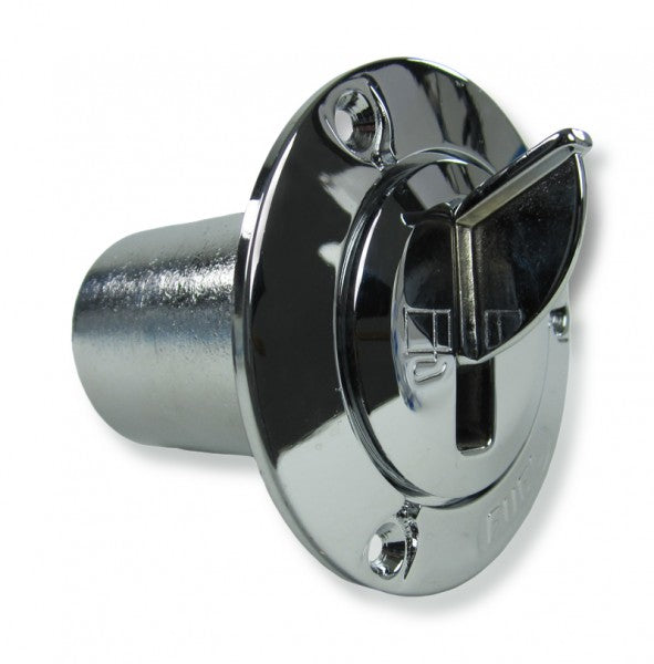 Tank filler neck brass chrome-plated 50 mm, fuel filling opening, loss-proof cap