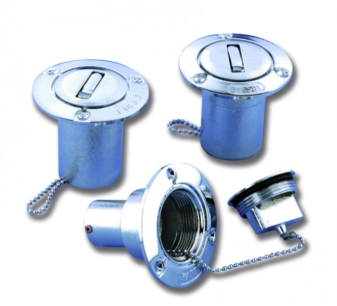 Tankeinfüllstutzen Wasser Messing verchromt 38 mm, Einfüllöffnung, Verlustsicherung