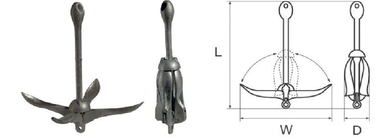 Klappanker verzinkt 1,5 kg, Bootsanlegeanker, kompakt und robust