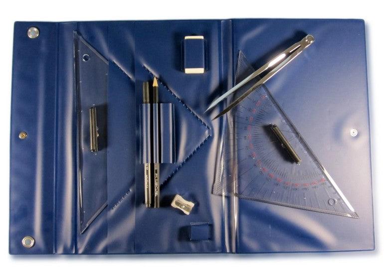 Navigation folder with marine compass, navigation set with brass compass, including layout triangle & course triangle