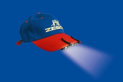 Zebco Kopflampe federleichte LED-Mützenlampe, 5 LEDs spritzwassergeschützt, Batterien inklusive