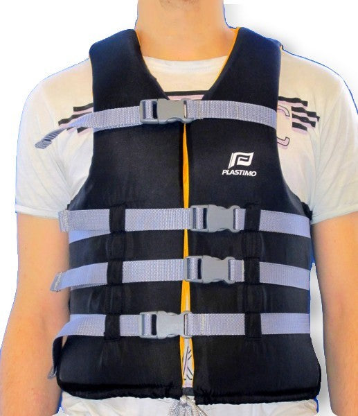 Wasserskiweste Auftrieb 70N, Schwimmweste, Schwarz/Gelb, Verstellbare Gurte, Hoher Tragekomfort