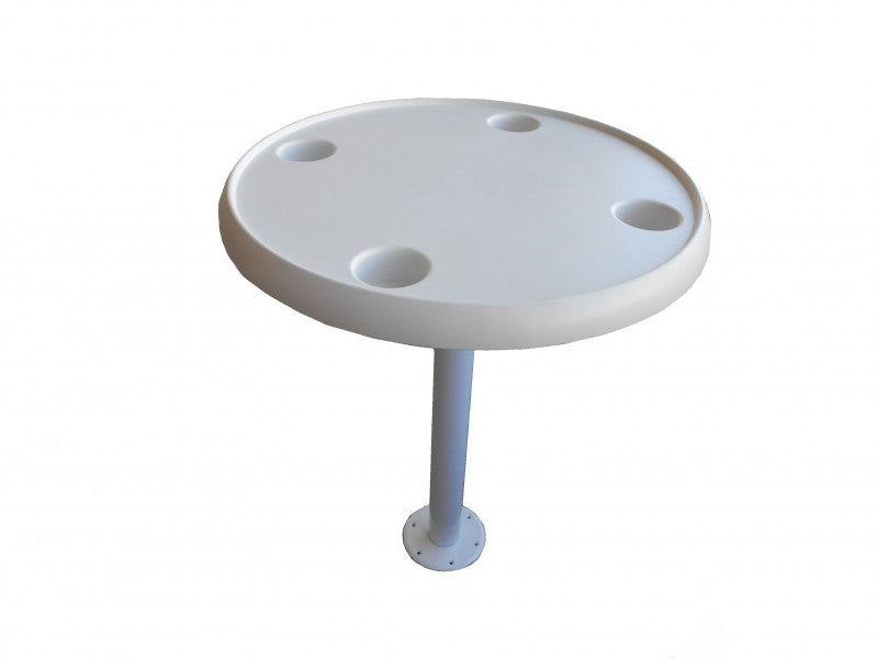 Runder Tisch Wetterfester Kunststoff Ø 61 cm, Weißer Balkontisch, Getränkehalter und demontierbar