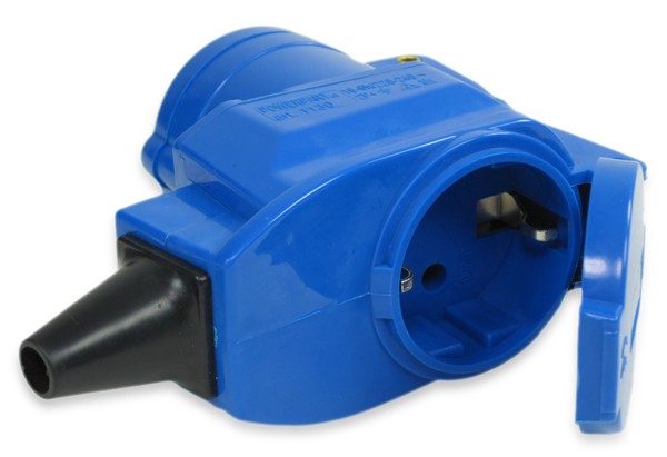 Landanschlusskupplung Adapter: Schuko-Steckdose auf CEE-Kupplung, stoßfester Kunststoff, 220-240V, 16A, Wetterschutzdeckel