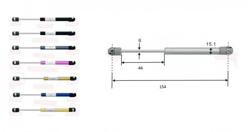 Gasdruckfeder 154mm 150 N Light Pink