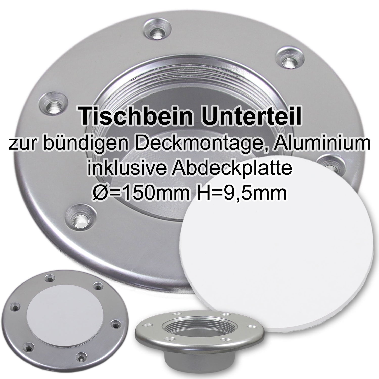 Kunststoff Tischbeinunterteil Deckaufbau 53mm hoch, Montagesystem, inklusive Abdeckungen - (Optional mit Abdeckungen)