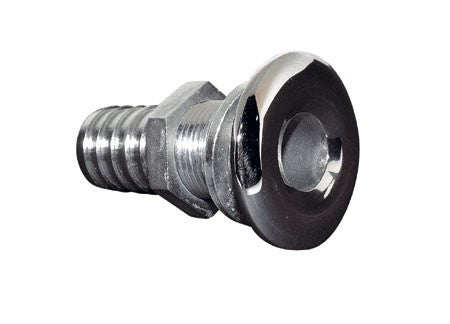 Stainless steel 3/4 inch through-hull fitting, hose connection 22.5 mm, for wall thicknesses up to 25 mm