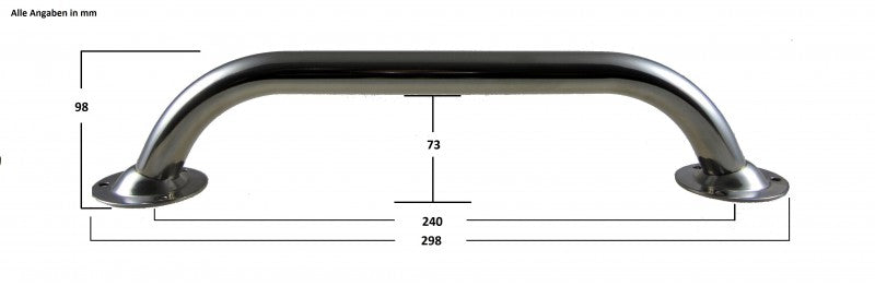 Handrail stainless steel high gloss 300 mm, handrail system, 25 mm tube diameter
