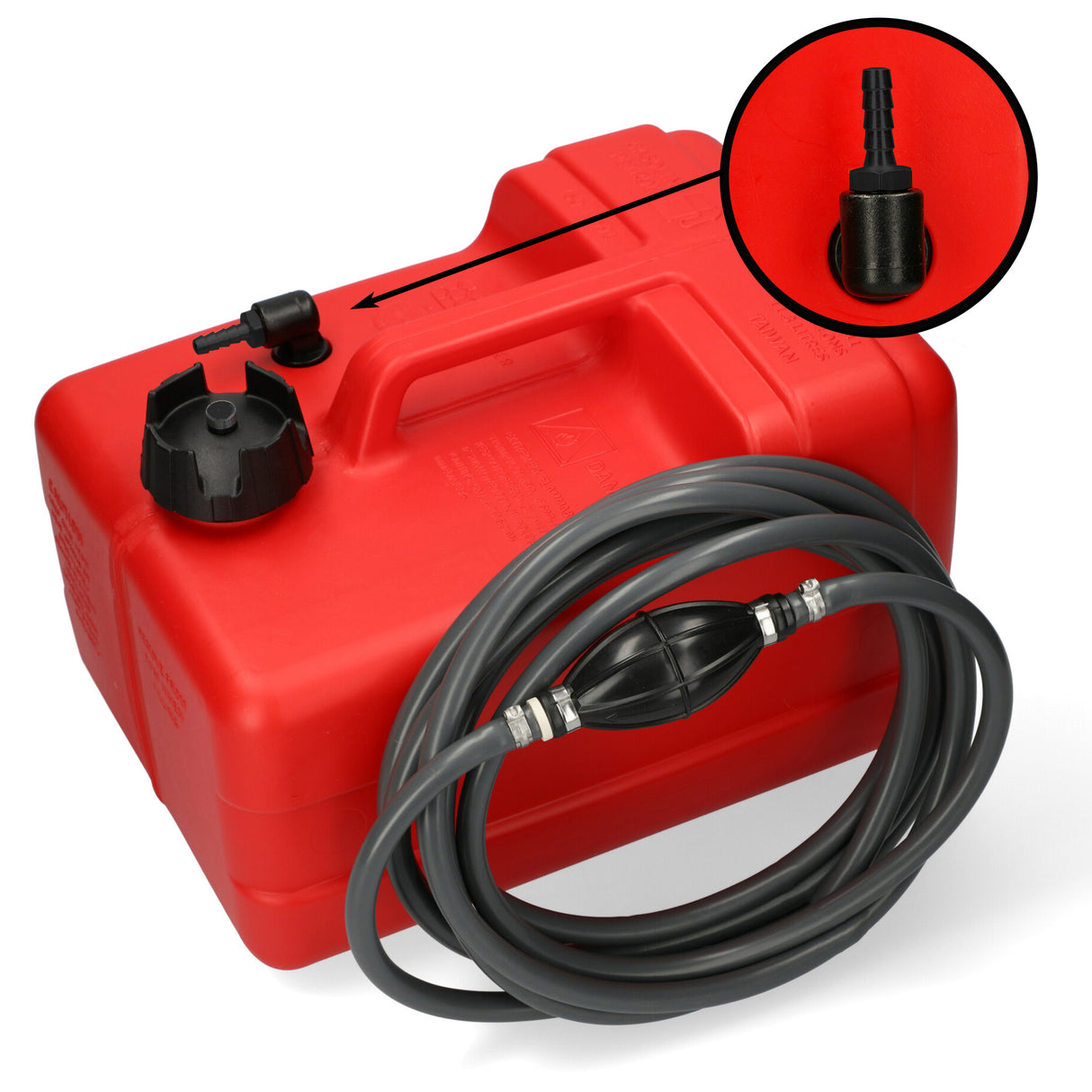 Kraftstofftank rot, Anschlussnippel 8mm, 5m Schlauch, ISO-zertifiziert, HDPE Chemiebeständig - 11.3 - 30 Liter (Optional mit Schlauch)