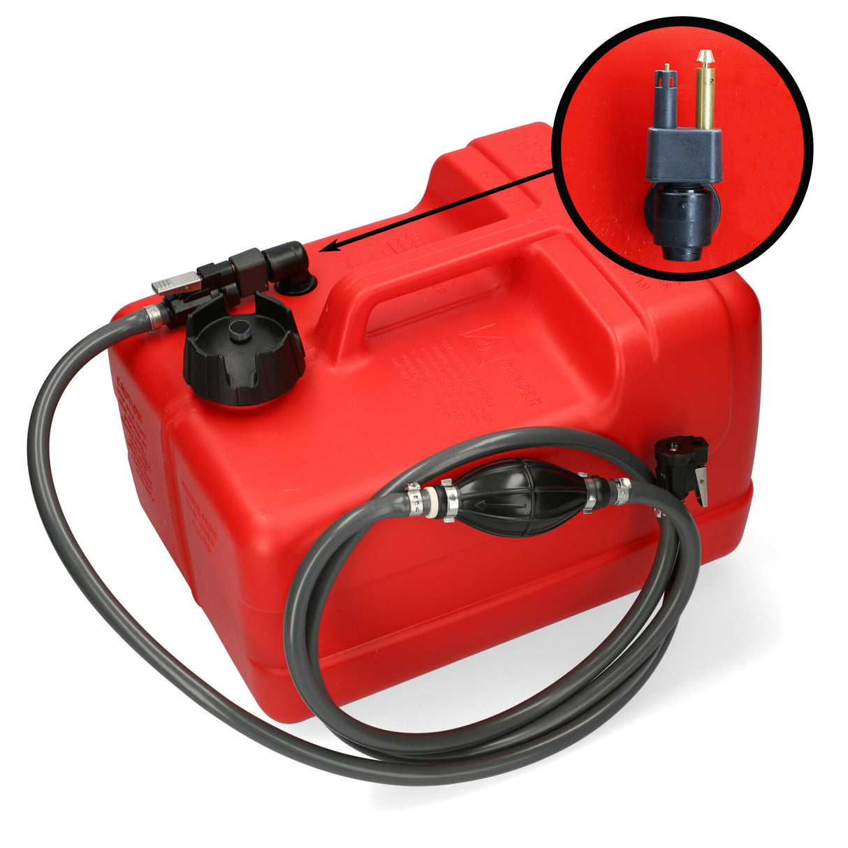 Mercury Kraftstofftank rot mit 2m Schlauch, HDPE, ISO 13591 zertifiziert für Benzin und Diesel - 11.3 - 30 Liter (Optional mit Schlauch)