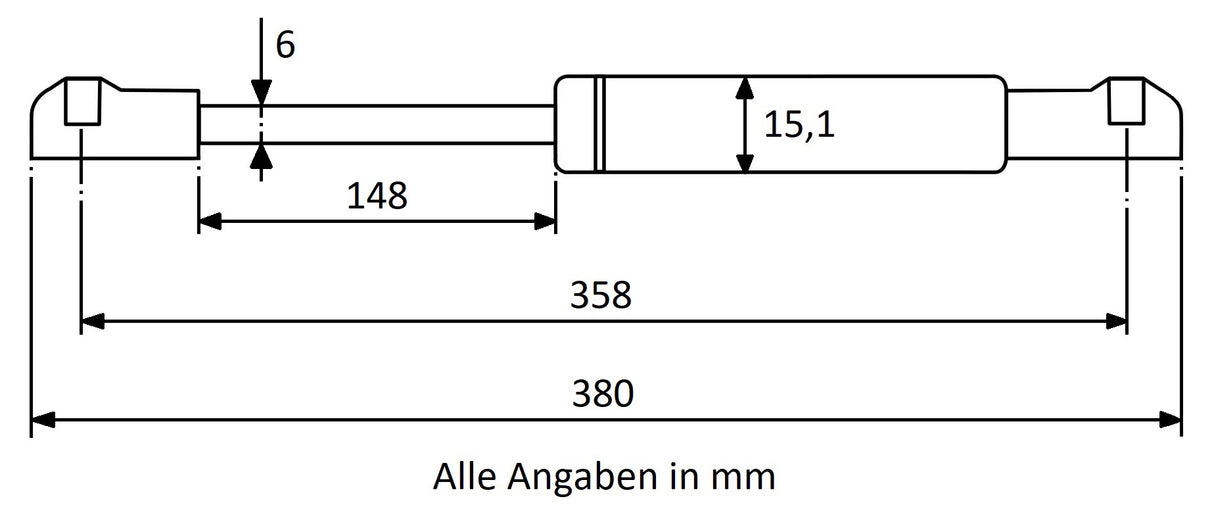 Gasdruckfeder 358mm / 148mm mit Kugelkopfaufnahme Gold