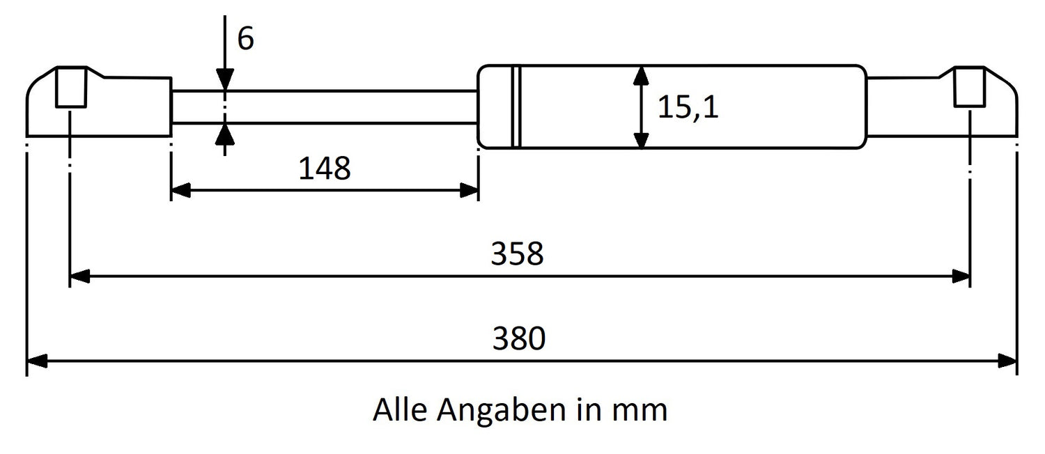 Gasdruckfeder 358mm / 148mm mit Kugelkopfaufnahme Gold