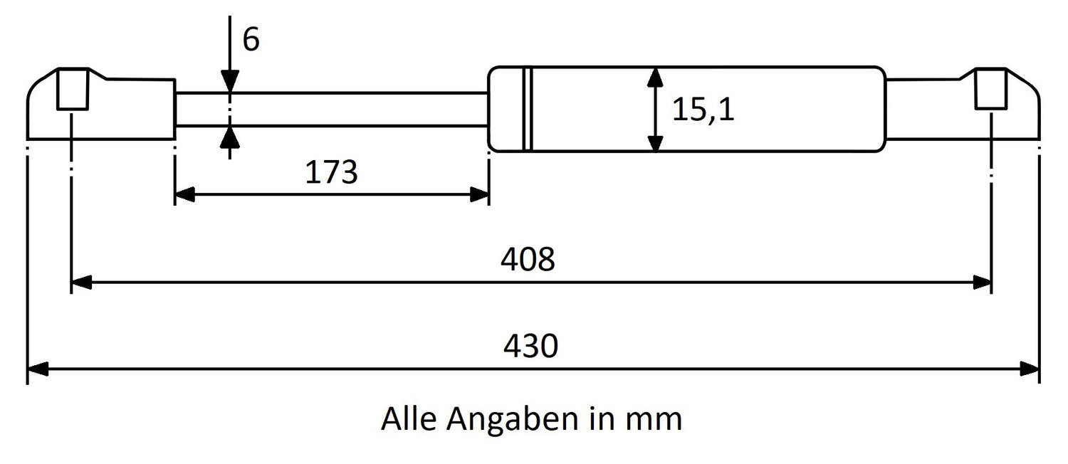 Gasdruckfeder 408mm / 173mm mit Kugelkopfaufnahme Blau