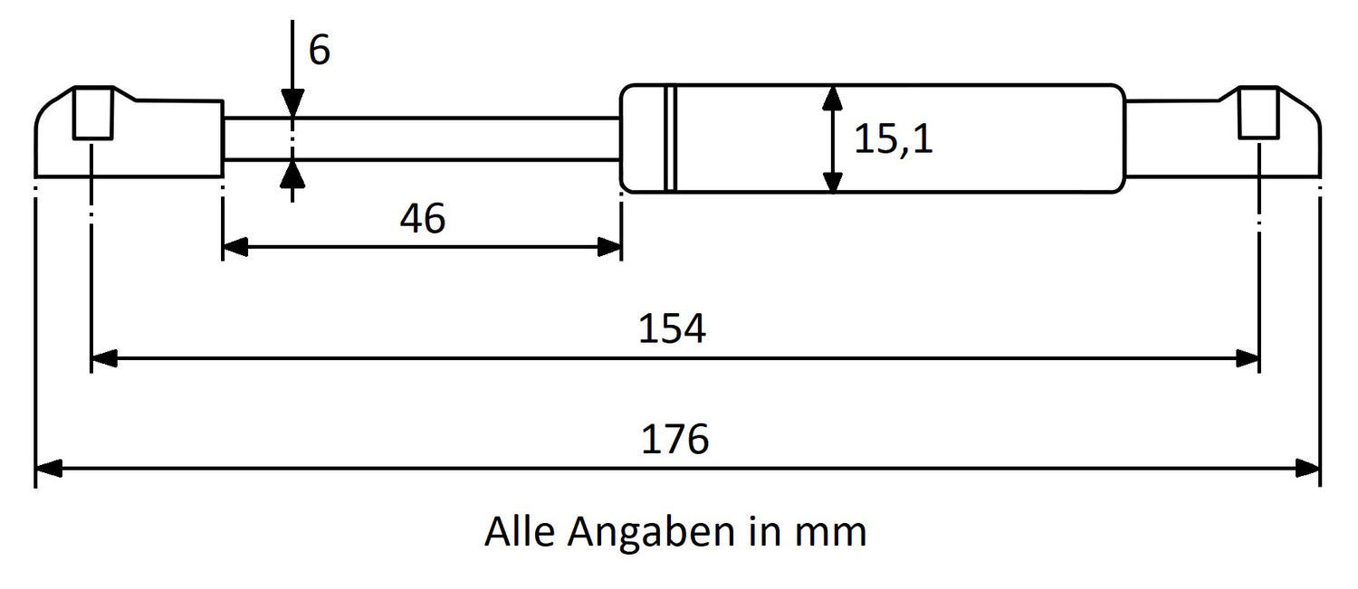 Gasdruckfeder 154mm / 46mm mit Kugelkopfaufnahme Gold