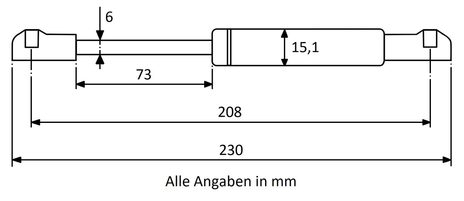 Gasdruckfeder 208mm / 73mm mit Kugelkopfaufnahme Blau