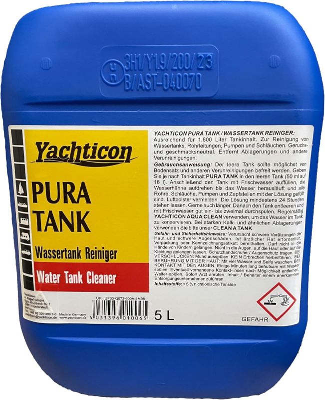 Yachticon drinking water tank cleaner, oxygen-active, odorless and tasteless, chlorine-free, 5 liters