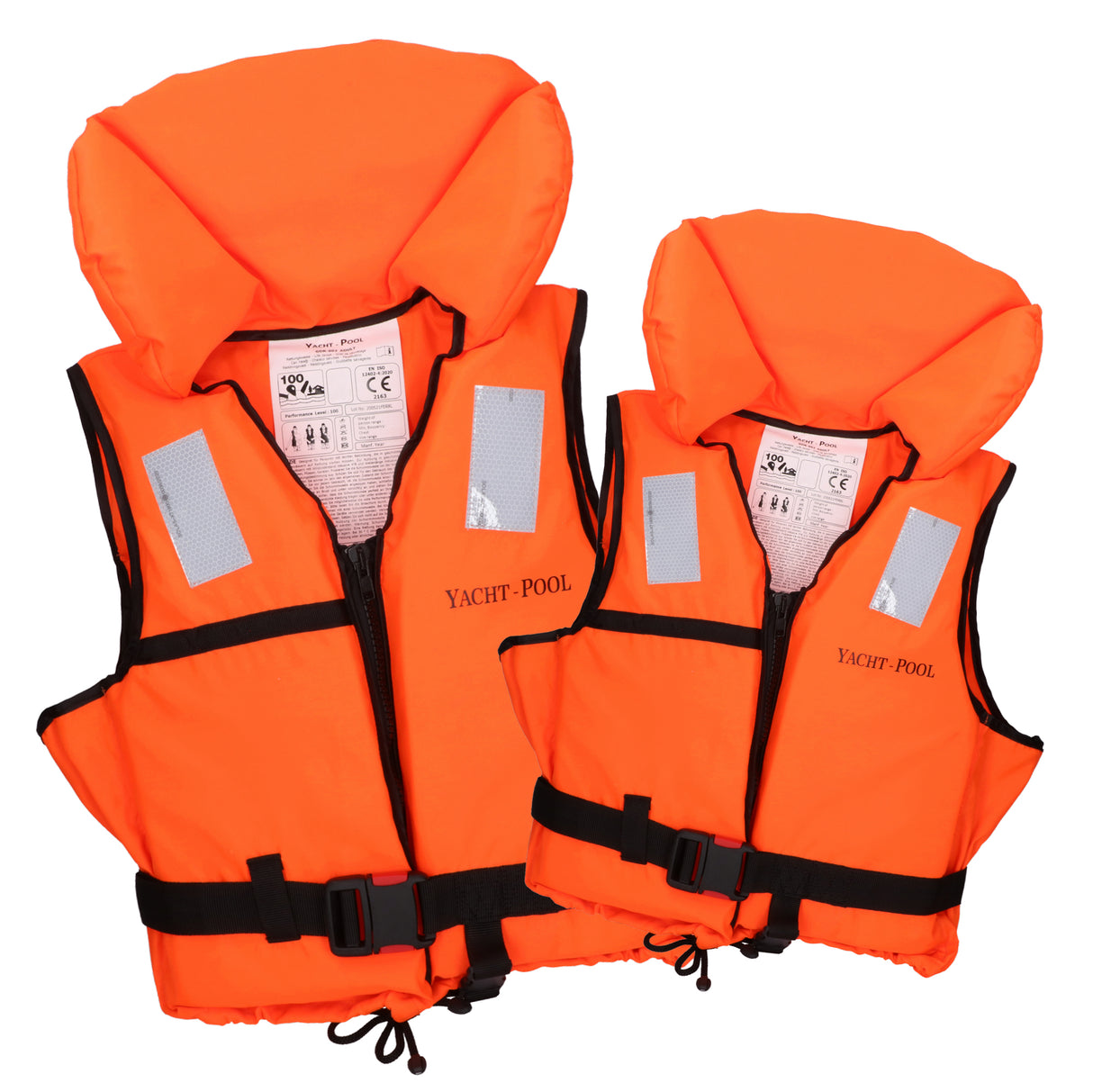 YACHT-POOL Feststoff-Rettungsweste 100N - zertifiziert nach EN ISO 12402-4, optimales Sicherheitskonzept mit reflektierenden Streifen und Signalpfeife -