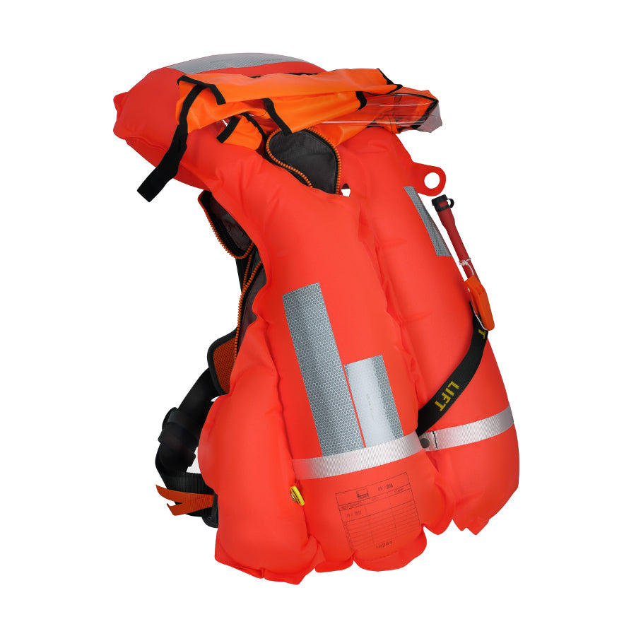 SECUMAR SURVIVAL 220 Rettungsweste 150N, automatisch aufblasbar, mit Harness & Textil-D-Ring, Winglet-Schwimmkörper, Schrittgurt, Spraycap, für Erwachsene ab 50 kg, grau