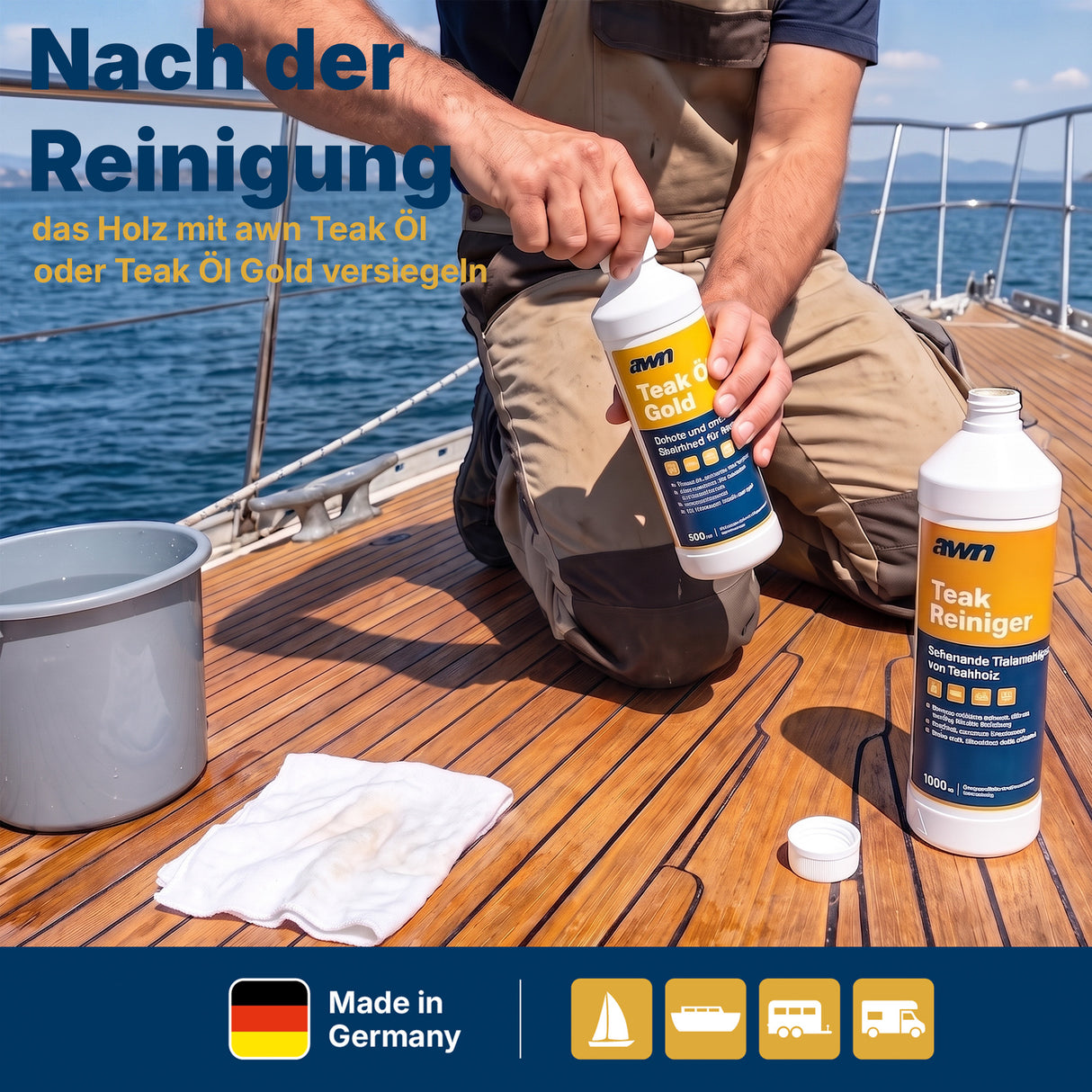 awn Teak Reiniger, natürliche Holzpflege, für Teakdecks und Holzoberflächen, 1 Liter