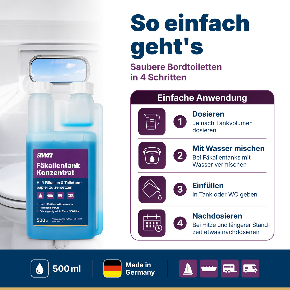 awn Fäkalientank Konzentrat, für Camping-WC & Bootstoilette, 500 ml