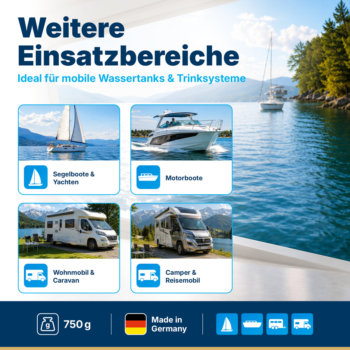 awn Frischwassertank Reiniger, chlorfreie Reinigung für Tanks und Leitungen mit aktivem Sauerstoff, 750 g