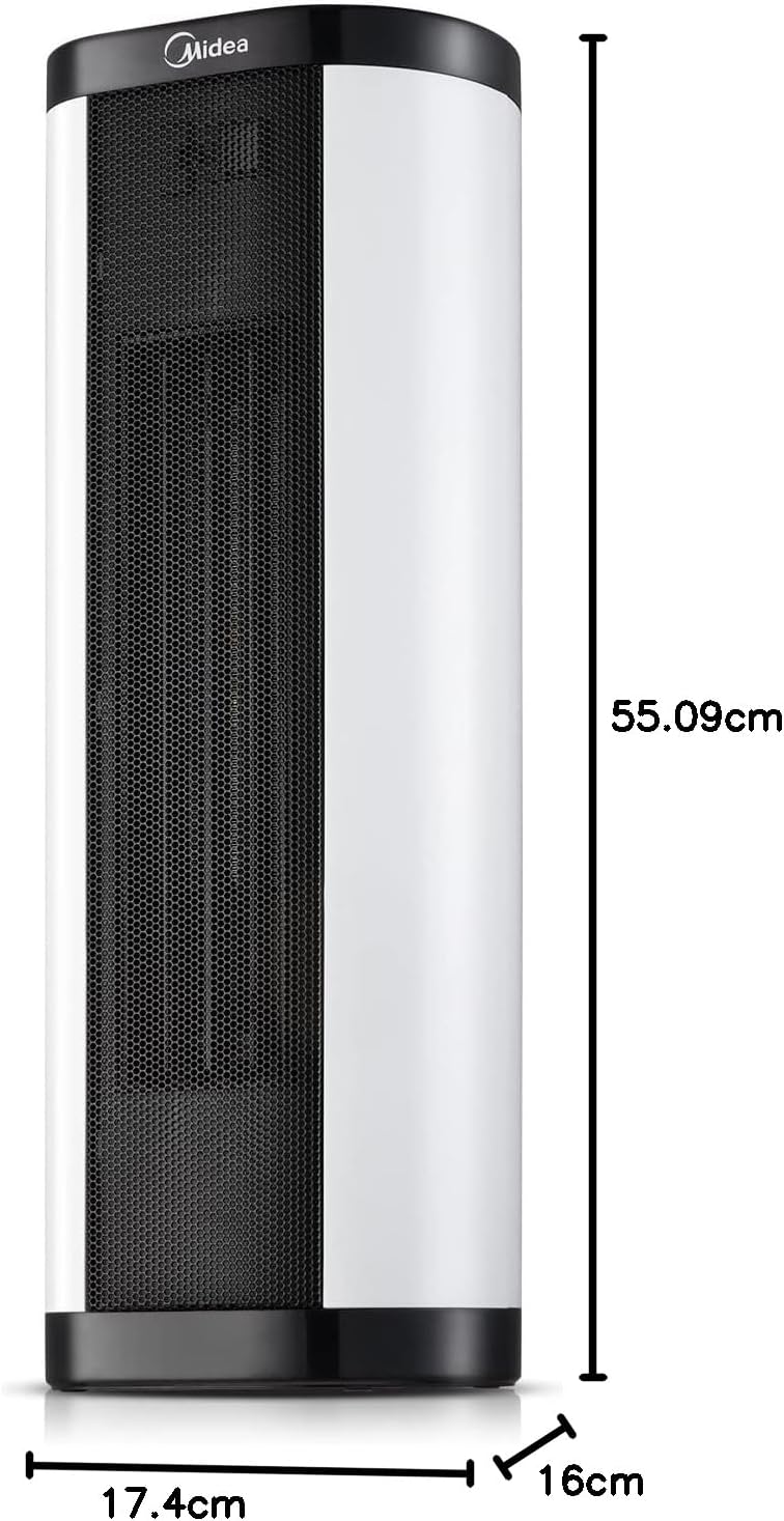 Midea Turmheizlüfter 1200/2000W schwarz/weiß, Heizgebläse mit Eco-Modus, Oszillation & Fernbedienung