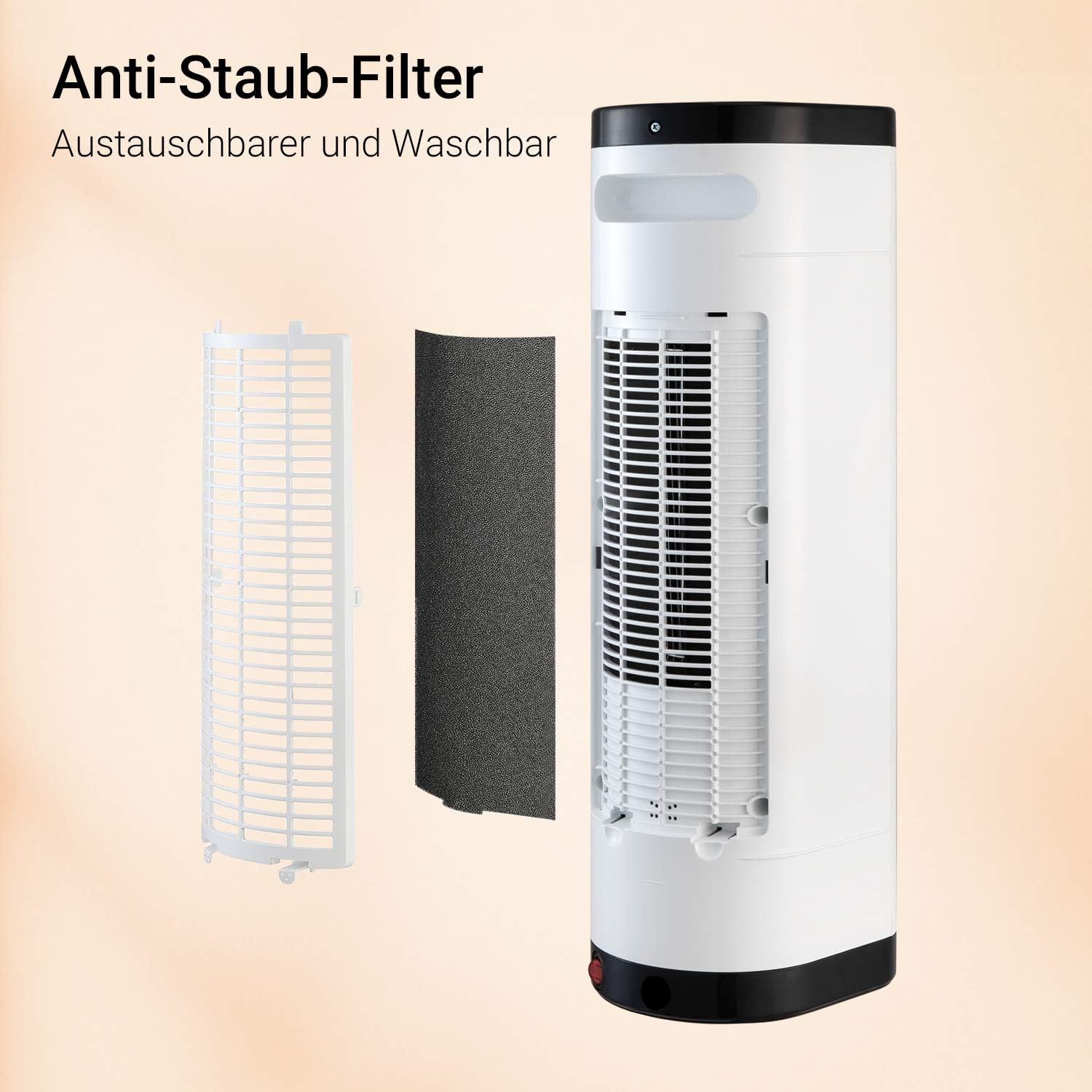 Midea Turmheizlüfter 1200/2000W schwarz/weiß, Heizgebläse mit Eco-Modus, Oszillation & Fernbedienung