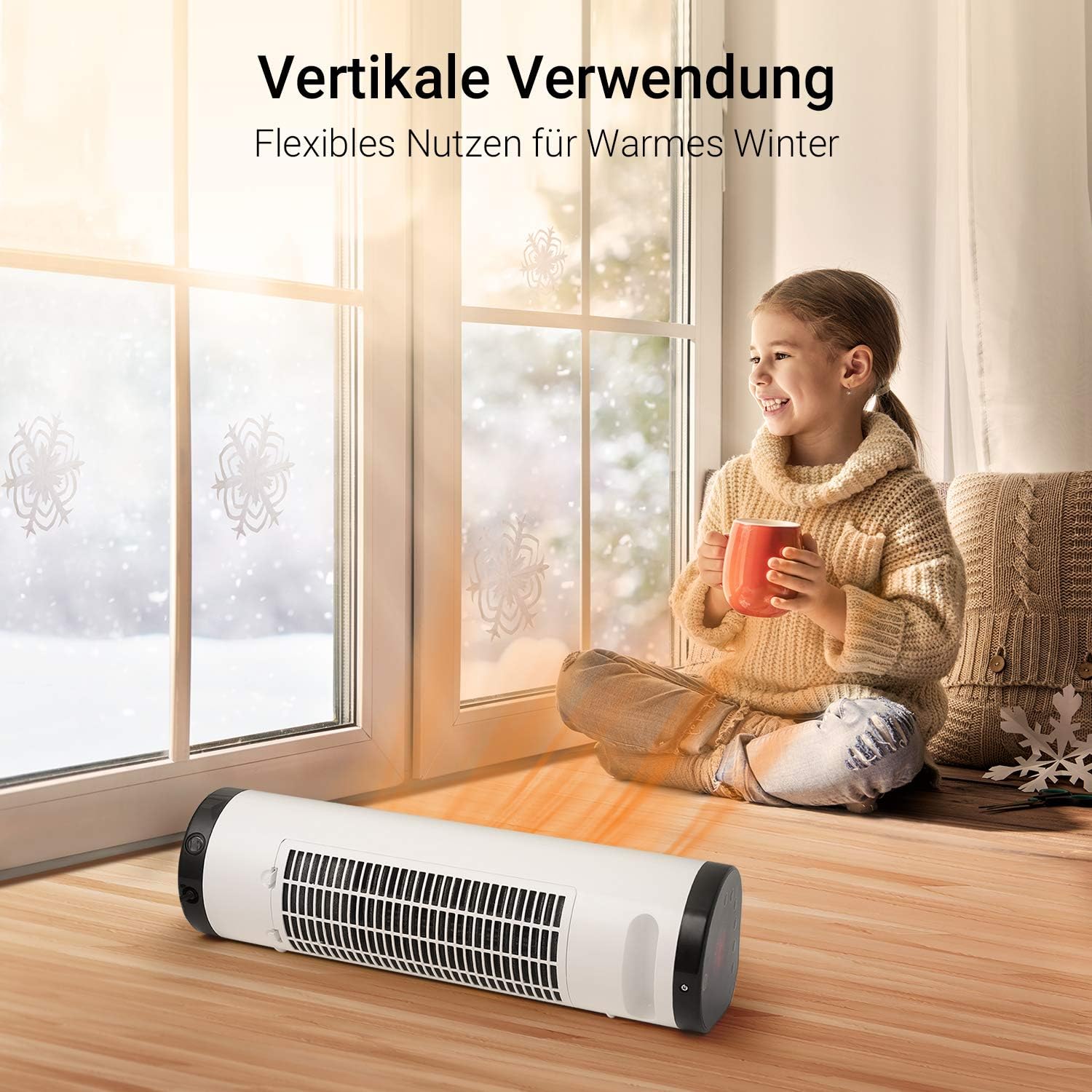 Midea Turmheizlüfter 1200/2000W schwarz/weiß, Heizgebläse mit Eco-Modus, Oszillation & Fernbedienung