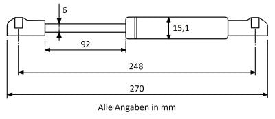 Gasdruckfeder 248mm / 92mm mit Kugelkopfaufnahme Silber