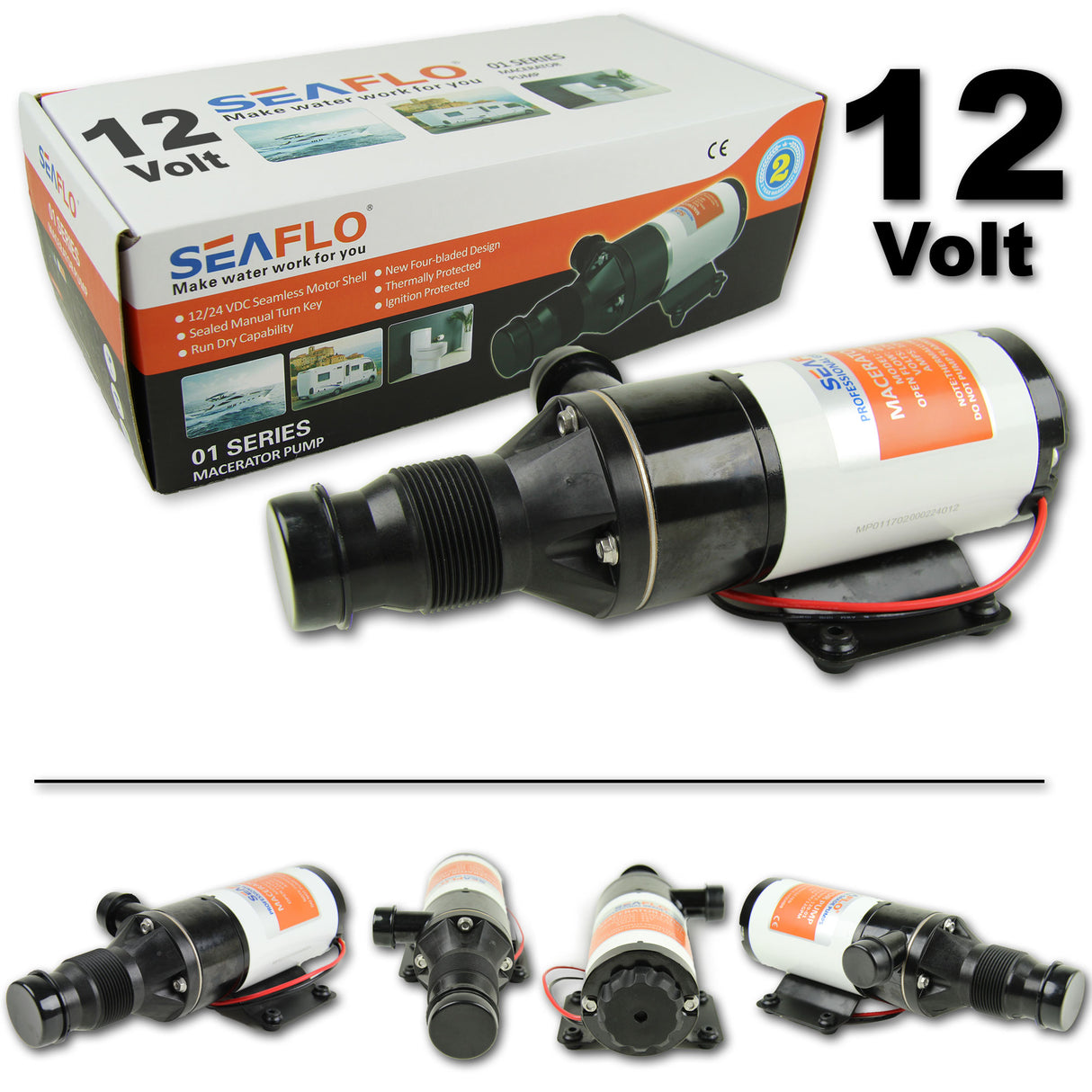 SEAFLO Zerhackerpumpe Fäkalienpumpe 12V/24V für Boot, Wohnmobil & Gartenhaus - robust und selbstansaugend - (Optional mit Impeller)