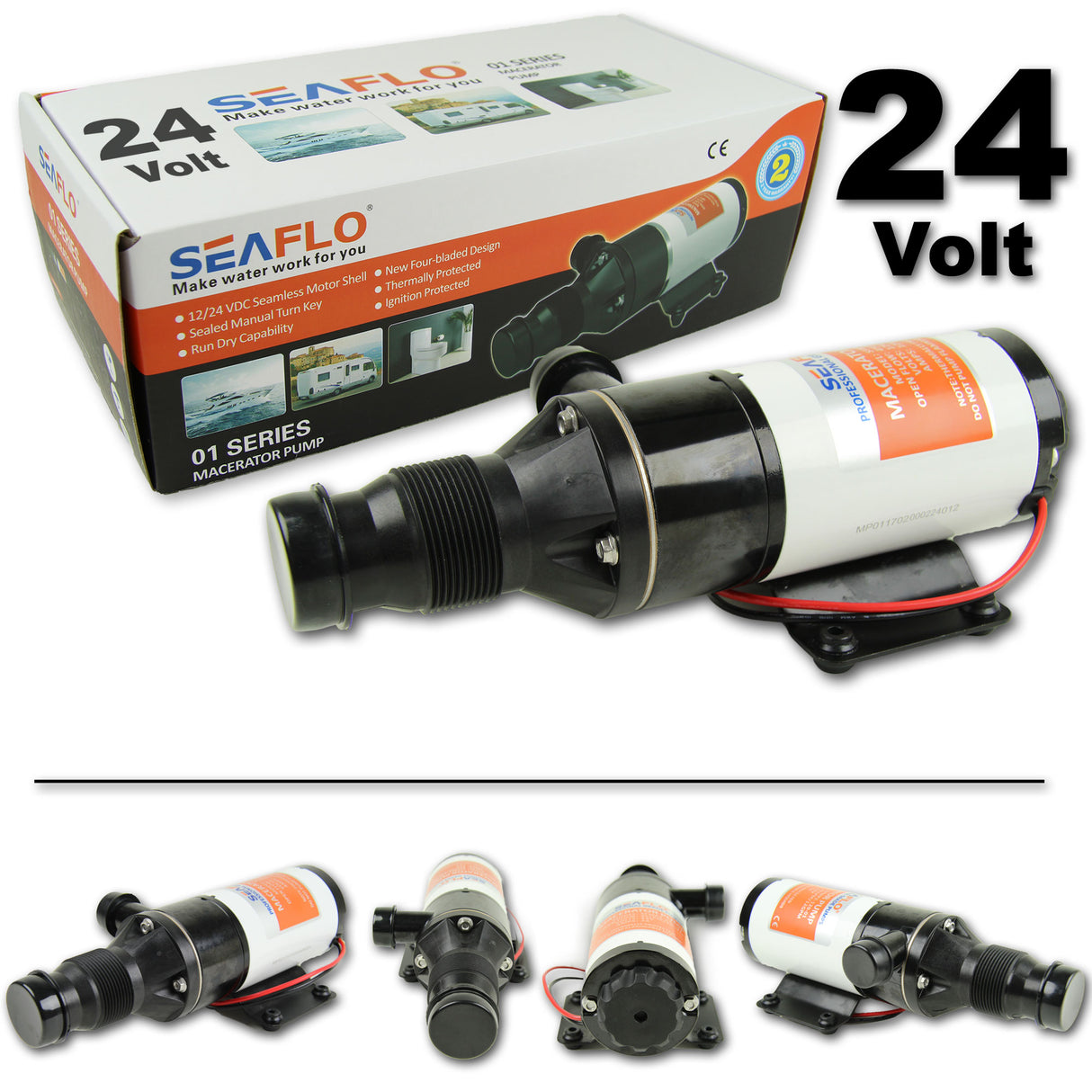 SEAFLO Zerhackerpumpe Fäkalienpumpe 12V/24V für Boot, Wohnmobil & Gartenhaus - robust und selbstansaugend - (Optional mit Impeller)