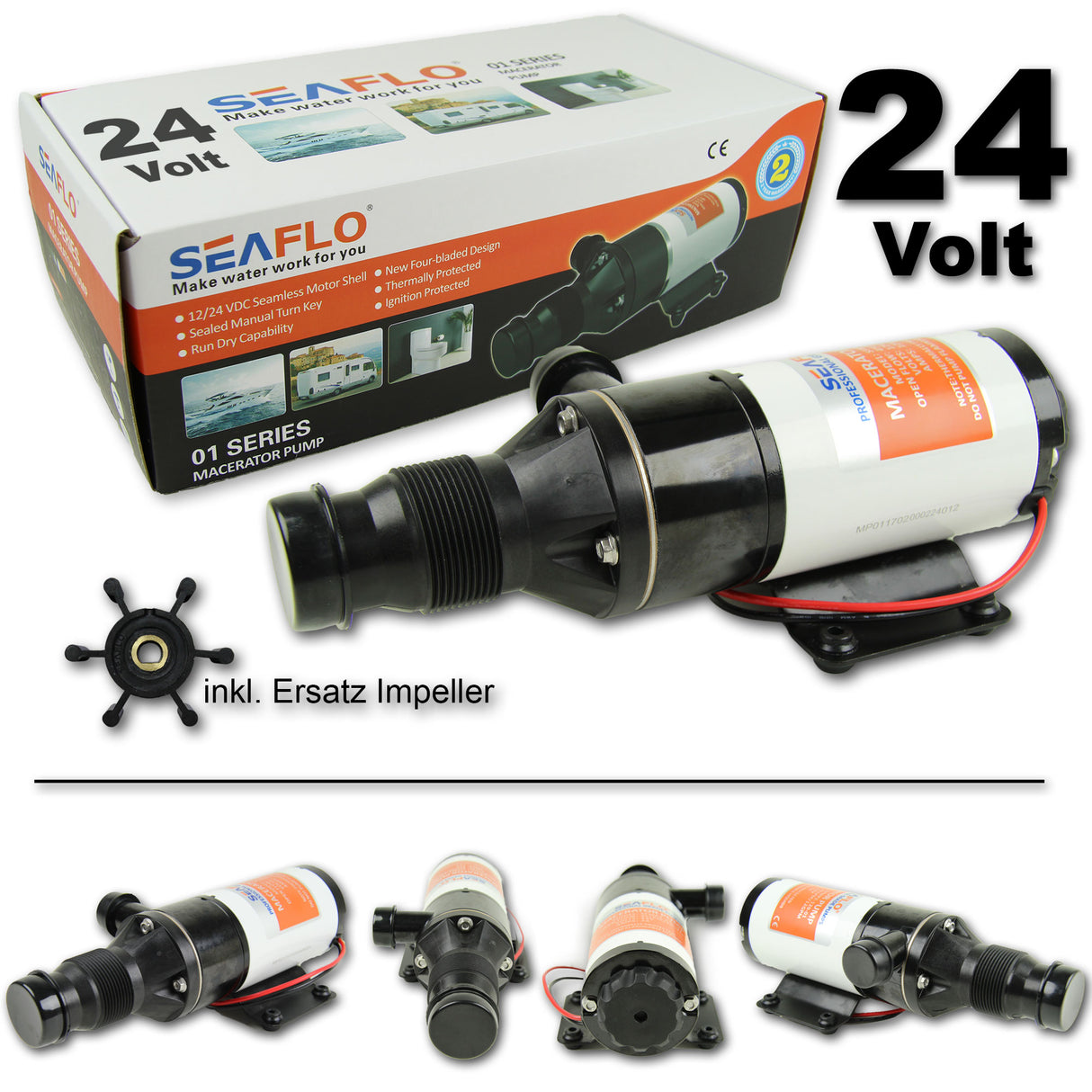 SEAFLO Zerhackerpumpe Fäkalienpumpe 12V/24V für Boot, Wohnmobil & Gartenhaus - robust und selbstansaugend - (Optional mit Impeller)