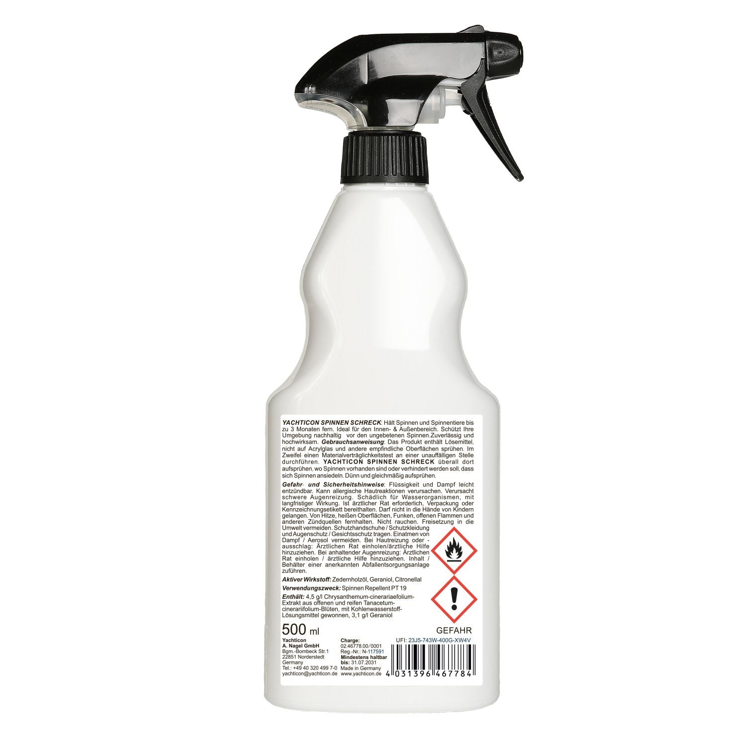 Yachticon Schädlingsabwehrspray 500 ml, Spinnenschreck-Spay, Langzeitschutz bis 3 Monate
