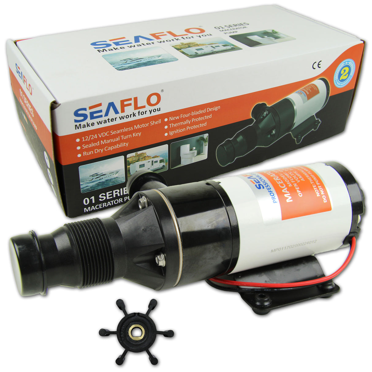SEAFLO Zerhackerpumpe Fäkalienpumpe 12V/24V für Boot, Wohnmobil & Gartenhaus - robust und selbstansaugend - (Optional mit Impeller)