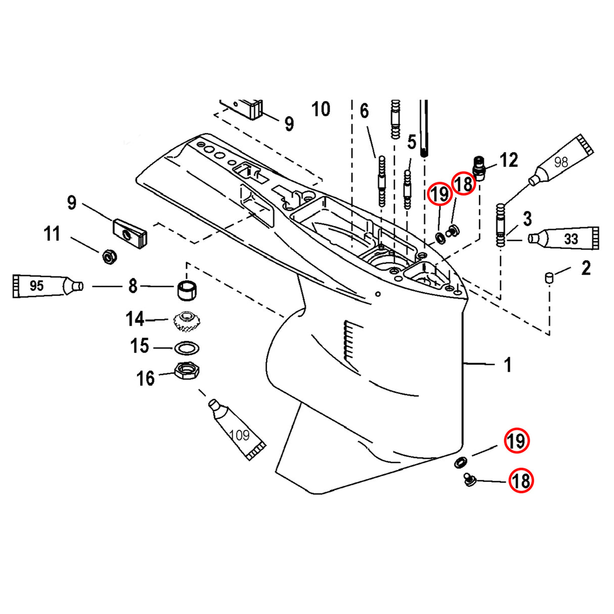 Quicksilver Ablassschraube Getriebegehäuse unmagnetisch, Ersatzteil, inkl. Dichtung für Mercury Marine