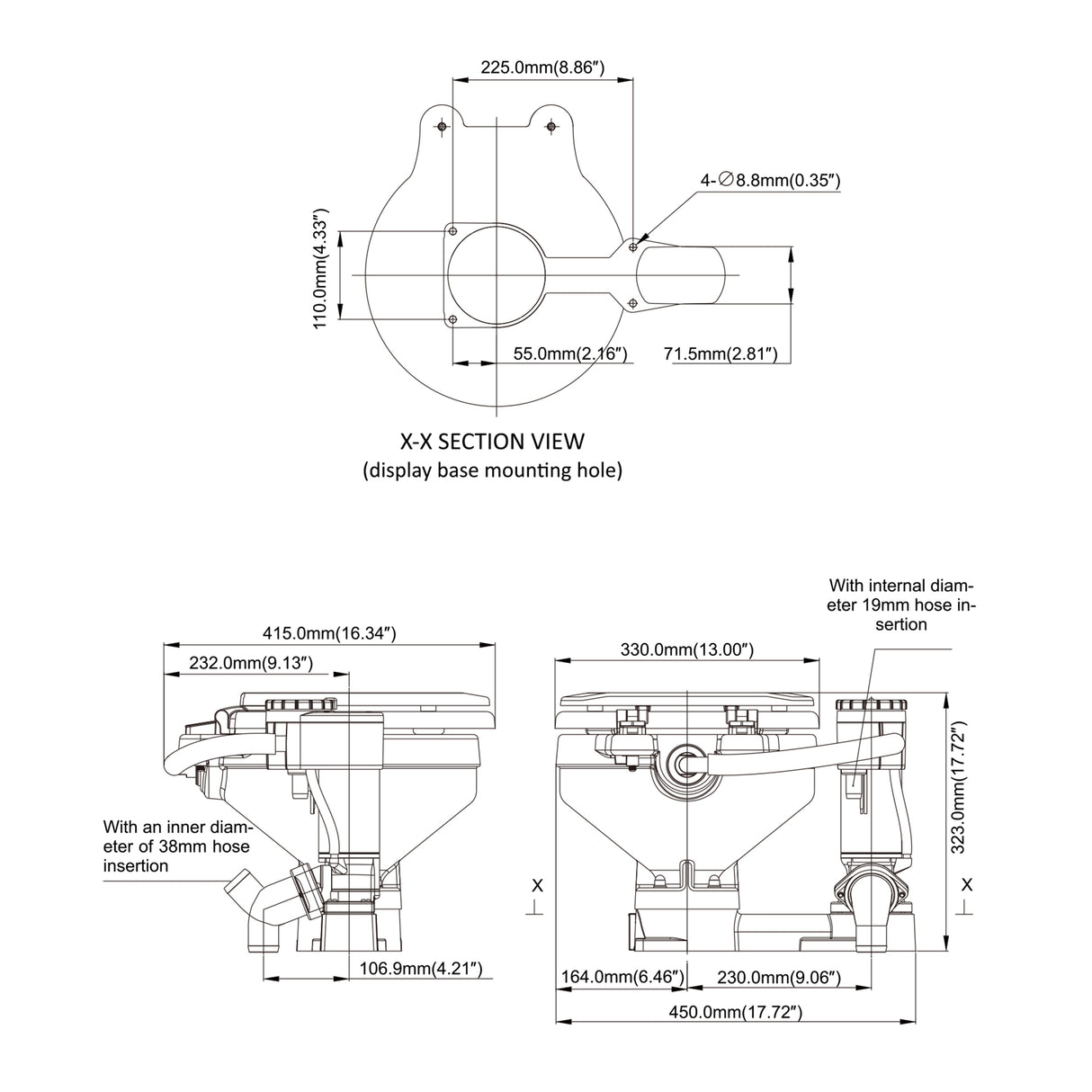 Seaflo® elektrische Bordtoilette 12V/24V – Marine WC mit Zerhacker & Pumpfunktion, kompakte Bauweise für Boote - (Optional mit 12V oder 24V)