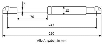 Gasdruckfeder 243mm / 76mm mit Kugelkopfaufnahme Schwarz
