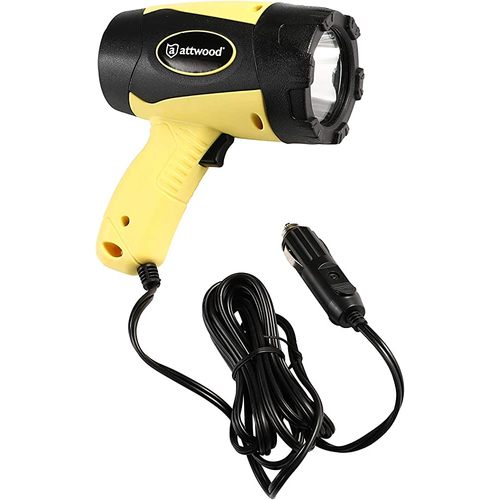 Attwood LED-Handscheinwerfer 12V, kompakt 400 Lumen, Suchscheinwerfer, robustes Design in Sicherheitsgelb/Schwarz, 50.000 Stunden Lebensdauer