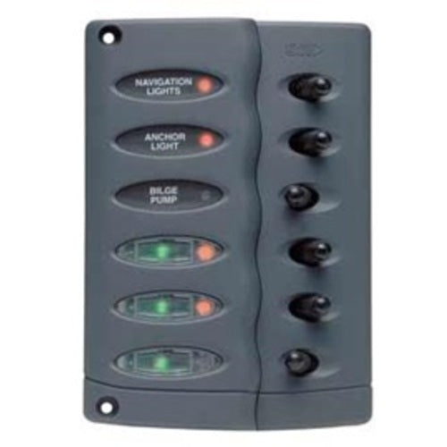 BEP Switch Panel DC Contour Waterproof 6x On/Off with overload protection, switch panel, permanently installed PTC fuses