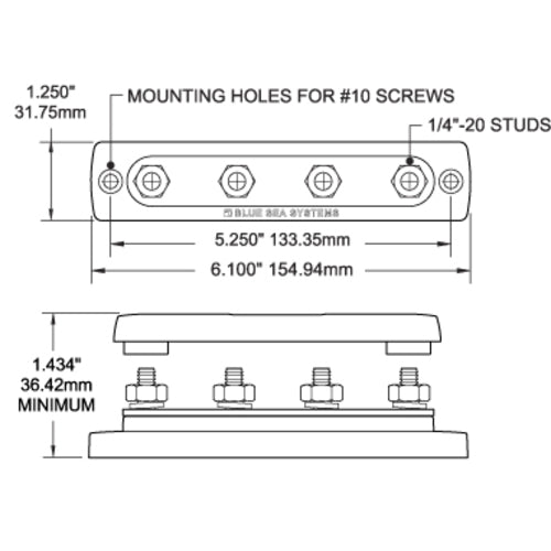 Blue Sea Busbar 150-A Industry Standard Power Distribution Unit, Busbar, for positive and negative distribution