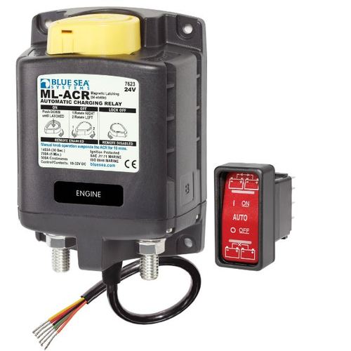 Blue Sea Automatisches Laderelais 24V DC 500A, Batterieladerleiste, Magnetverriegelung & Dual-Sensing
