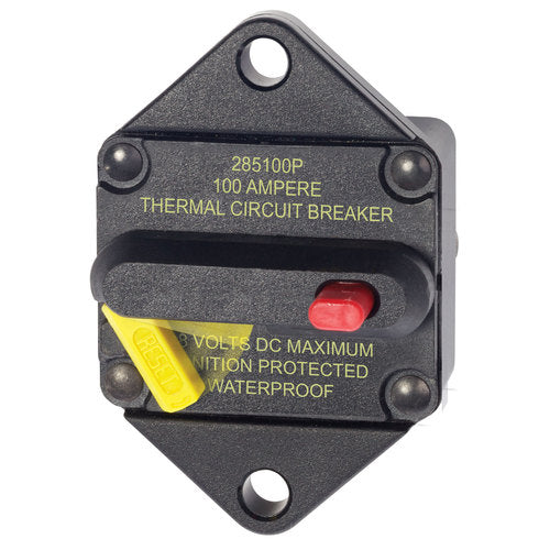 Blue Sea circuit breaker 100A, main switch, visible reset lever, ignition protected, weather resistant