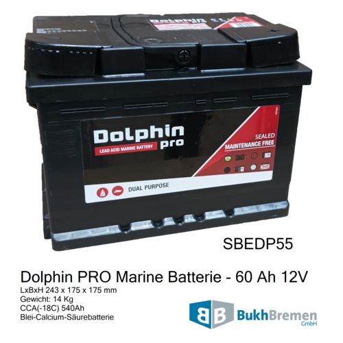 Dolphin PRO Marine Battery 60 Ah 12V, SMF Sealed Maintenance-Free Battery, Reliable Performance & Low Self-Discharge