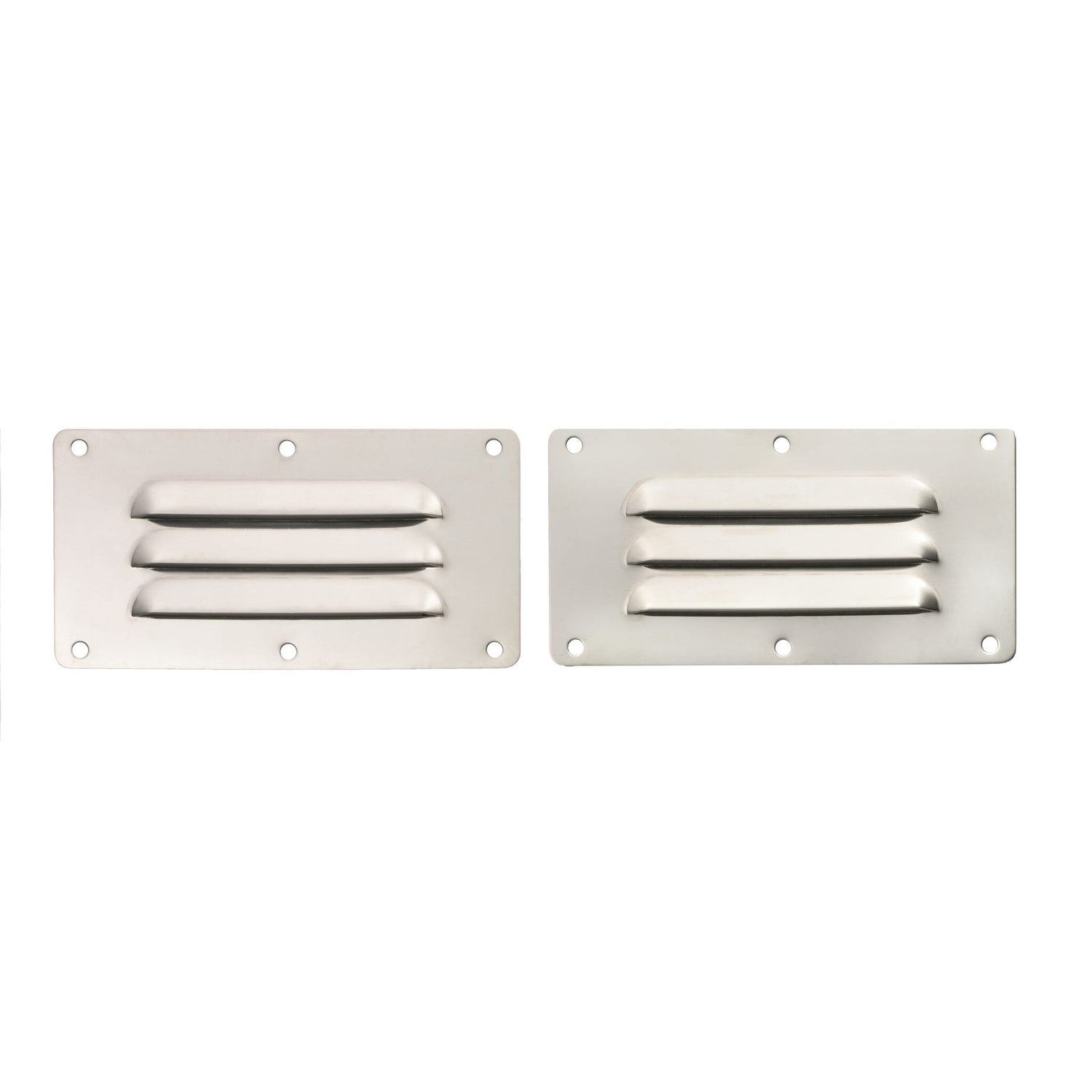 Niro Lüftungsblech aus rostfreiem, poliertem Stahl, regensicher, mit Befestigungsbohrungen für Zylinder-Kopfschrauben - 65x127 - 230x127 mm